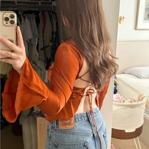 Rust Orange Blouse with Open Back